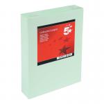 This picture shows a pack of 5 Star Office Coloured Copier Paper in vibrant light green. The 80gsm A4 paper is ream-wrapped and contains 500 sheets, perfect for all your printing needs. Each sheet is a high-quality 5 star standard guaranteeing a professional finish.