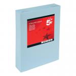The picture features a pack of 5 Star Office Coloured Copier Paper in a light blue shade. The paper is Ream-Wrapped and contains 500 sheets. The paper is 80gsm and A4 size, making it multipurpose for various printing and copying needs. The packaging is neatly designed with the 5 Star logo, making it easily recognizable. Perfect for adding a pop of color to any office or school project.