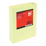 A vibrant photograph of 500 sheets of 80gsm A4 light yellow coloured paper from 5 Star Office. The paper is neatly ream-wrapped and can be used for various purposes.