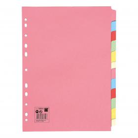 5 Star Office Subject Dividers 12-Part Recycled Card Multipunched 155gsm A4 Assorted FS330925