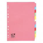 This photograph shows a set of 12 eco-friendly, multipunched 5 Star Office subject dividers. Made from recycled card, they are sturdy and have a weight of 155gsm. The assorted colors add a pop of color, and the A4 size makes them perfect for organizing all your documents.