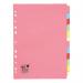 This photograph shows a set of 12 eco-friendly, multipunched 5 Star Office subject dividers. Made from recycled card, they are sturdy and have a weight of 155gsm. The assorted colors add a pop of color, and the A4 size makes them perfect for organizing all your documents.