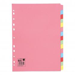 5 Star Office Subject Dividers 15-Part Recycled Card Multipunched 155gsm A4 Assorted FS330933