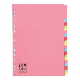 5 Star Office Subject Dividers 20-Part Recycled Card Multipunched 155gsm A4 Assorted FS330941