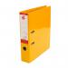 The image shows 10 yellow 5 Star Office lever arch files stacked on top of each other. Each file is labeled with a white sticker and has a lever arch mechanism for easy opening and closing. The foolscap size is perfect for holding standard paper documents.