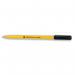 This picture features a pack of 50 5 Star ballpoint pens in a vibrant yellow barrel. The pens have a fine 0.7mm tip and create a crisp 0.3mm line in black ink. Perfect for any writing or note taking needs.