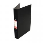 The photo features a pack of 10 black A4 polypropylene 2-ring binders from 5 Star Office, each binder boasting a 5-star rating. The binders are neatly organized and labeled, with the logo prominently displayed on the front cover. The durable O-ring design ensures secure holding of documents.