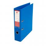 The image shows a stack of 5 blue lever arch files made of premium polypropylene material. Each file is labeled with a 5 Star logo and has a label holder on the spine. The files are A4 size and come in a pack of 10.