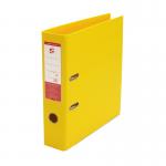 The picture shows a stack of 5 Star lever arch files in brilliant yellow. Each file is made of premium polypropylene and has a sturdy lever mechanism. Perfect for organizing A4 size documents, this pack contains 10 files.