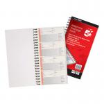 This photograph depicts a 5 Star Telephone & Message Book, featuring a wirebound design and carbonless paper for easy note-taking. The book contains 320 notes and has 80 pages, measuring 275x150mm. FS356335 is visible on the cover.