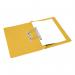 The image shows a pack of 50 bright yellow 5 Star Transfer and Pocket Transfer Files. These mediumweight files have a capacity of 38mm and are designed in foolscap size. Made of 285gsm paper, they feature a sturdy spring file mechanism for secure storage.