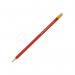 The picture shows a pack of 12 5 Star red barrel traditional pencils with erasers. The pencils have a HB hardness rating and are perfect for everyday writing and drawing tasks.
