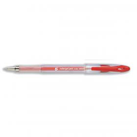 5 Star Office Roller Gel Pen Clear Barrel 1mm Tip 0.5mm Line Red (Pack of 12) FS396802