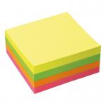 A vibrant and colorful cube of 5 star Post-it and Re-Move Products sticky notes. The cube features neon rainbow shades and each sticky note measures 76x76mm. Perfect for organizing and leaving quick reminders.