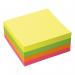A vibrant and colorful cube of 5 star Post-it and Re-Move Products sticky notes. The cube features neon rainbow shades and each sticky note measures 76x76mm. Perfect for organizing and leaving quick reminders.