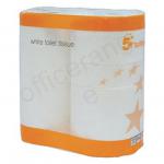 The photo depicts a pack of 36 white VOW toilet paper and tissues from 5 Star Facilities. Each roll contains 200mm sheets and is labeled FS4107783. The packaging is clean and simple, making it perfect for any restroom.