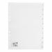 This photo features 5 Star numbered dividers from the Office Index collection. The dividers are made of polypropylene material and have reinforced holes. They are multipunched and come in a pack of 10, numbered 1-10. The dividers are A4 size and are a bright white color. The material is 120 micron in thickness.