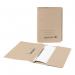 The image shows a stack of 25 medium-weight buff-colored spring pocket files. Each 5-star eco transfer file is made from 285gsm recycled material and is designed to hold foolscap-sized documents. These eco-friendly files are perfect for organizing and storing important papers.