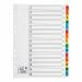 The photo shows a set of 5 Star Numbered Dividers with vibrant multicolored tabs, measuring 1-15. The dividers are made of sturdy 160gsm white paper and are multipunched for easy use. Each tab is reinforced with mylar, ensuring durability and longevity. The A4 size makes these dividers perfect for organizing documents.