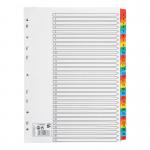The photo shows a set of 5 Star Office 1-31 numbered dividers in A4 size. The tabs are multi-colored and reinforced with Mylar, making them durable and easy to locate. The dividers have a white background and are made of thick 160gsm cardstock. They are also multipunched for compatibility with various types of binders.