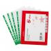 This picture shows 100 punched pockets with a green strip along the top, made of clear polypropylene material. Each pocket is A4 size and can be opened from the top. These 5 Star Office punched pockets are perfect for organizing and protecting important documents.