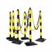 Guarda Chain Post Set with 6 Posts YlwBlk Rubber Base FS599711 FS599711