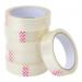 The picture shows a pack of 6 clear sticky tapes, each measuring 24mmx66m. Made of polypropylene material, they are perfect for everyday use. The tapes are neatly packed and the 5 star value packaging displays the brand name VOW Sticky Tapes.