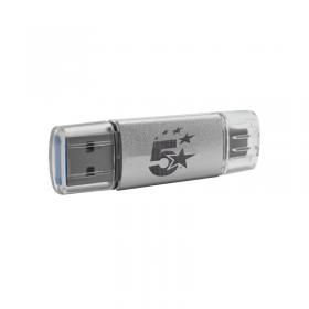 5 Star USB 3.2 Gen 1 Combo Flash Drive with USB AC 128GB Silver 667953 FS667953