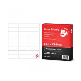 5 Star A4 Mini Sheet Labels 63.5x29.6mm Pack of 2700 FS679600 FS679600