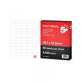 5 Star A4 Sheet Labels 38.1x21.2mm Pack of 6500 FS679676 FS679676