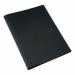 The picture shows a black 5 Star Office Display Book made of lightweight polypropylene, with a soft cover and 40 pockets for A4-sized documents. The front cover is adorned with a gold 5-star emblem.