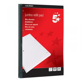 5 Star Jumbo Sidebound Refill Pad Ruled Margin 4 Holes 60gsm 400 Page A4 Red (Pack of 4) 902401 FS902401