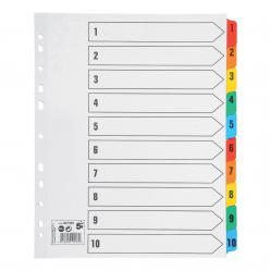 5 Star Office Maxi Index 1-10 Multipunched Mylar-reinforced Multicolour Tabs Extra Wide A4+ White FS907026