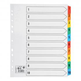 5 Star Office Maxi Index 1-10 Multipunched Mylar-reinforced Multicolour-Tabs 160gsm Extra Wide A4+ White 907026