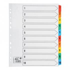 5 Star Office Maxi Index 1-10 Multipunched Mylar-reinforced Multicolour Tabs Extra Wide A4+ White FS907026