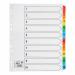 The photo shows 5 Star Extra Wide Dividers, specifically the 5 Star Office Maxi Index 1-10 Multipunched Mylar-reinforced Multicolour Tabs version. These dividers are designed for use with extra wide A4+ paper and are white in color. The tabs are reinforced with mylar for durability and come in a range of eye-catching colors.