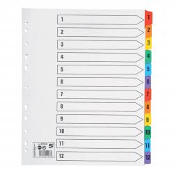 5 Star Office Maxi Index 1-12 Multipunched Mylar-reinforced Multicolour Tabs Extra Wide A4+ White FS907034