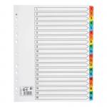 The photograph shows a set of 5 Star Extra Wide Dividers with 1-20 multicolour tabs, designed for use on A4+ paper. The dividers are reinforced with Mylar and are multipunched for easy organization. They appear white in color and are extra wide for added durability.