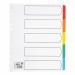 This photo shows a set of 5 Star Extra Wide Dividers, designed for use with A4-sized documents. The dividers are 5-part and multipunched for easy organization. Each tab is reinforced with Mylar and color-coded for quick identification. The dividers are white in color and appear extra wide for added durability.