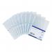 The image shows a set of 10 clear A4 size punched pockets with a top-opening design. Each pocket is made of durable polypropylene material and has a thickness of 90 microns. These pockets are designed for presentations and have a sleek, professional look.
