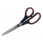 In the photo, two black and red 5 Star Office Scissors with 210mm stainless steel blades can be seen. The scissors have rubber handles, giving them a comfortable grip. The blades are sharp and shiny, ready to tackle any cutting task. The red and black color combination adds a touch of style to the overall design. These scissors appear durable and efficient, perfect for any office or household use.