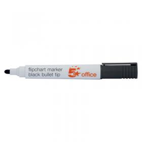 5 Star Office Flipchart Marker Bullet Tip Water-based 2mm Line Black (Pack of 12) FS909884