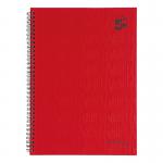 The photograph shows a set of five red wirebound notebooks by 5 Star Office with 160 ruled pages each. The cover reads 5 Star Wirebound Manuscript Notebook, 70gsm A4 in black font. The notebooks are stacked and displayed on a white background.