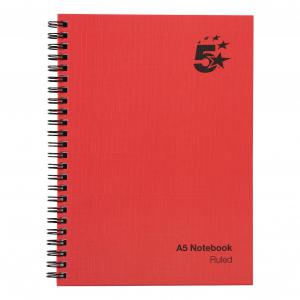Wirebound Notebook Ruled 70gsm 160 Page A5 Red Pack of 5 912939