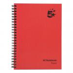 The image shows a pack of five 5 Star Office Manuscript Notebooks, each featuring a red cover and wirebound binding. Each notebook contains 160 ruled pages with a weight of 70gsm. These A5 notebooks are perfect for all your writing needs.