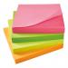 This photo features five star Post-it and Re-Move products, specifically an office Re-Move notes repositionable neon pad. The pad contains 100 sheets and measures 76x76mm. This pack includes 12 assorted colors.