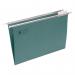 The image shows a pack of 5 Star Suspension Filing, containing 50 files with tabs and inserts. The files are made of green manilla material, with a 15mm V-base and 180gsm weight. The files are designed to fit A4 paper and have a professional and organized appearance.