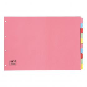 5 Star Office Subject Dividers 10-Part Recycled Card Multipunched 4 Holes 155gsm Landscape A3 Assorted 913357