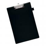 The image features a sleek black clipboard with a durable PVC cover, perfect for standard size documents. The 5 star rating and branding add a professional touch.