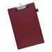 The photograph displays 5 sleek red clipboards with PVC covers, each labeled with the companys 5-star branding. The clipboards are in standard foolscap size and appear to be durable and professional in appearance.